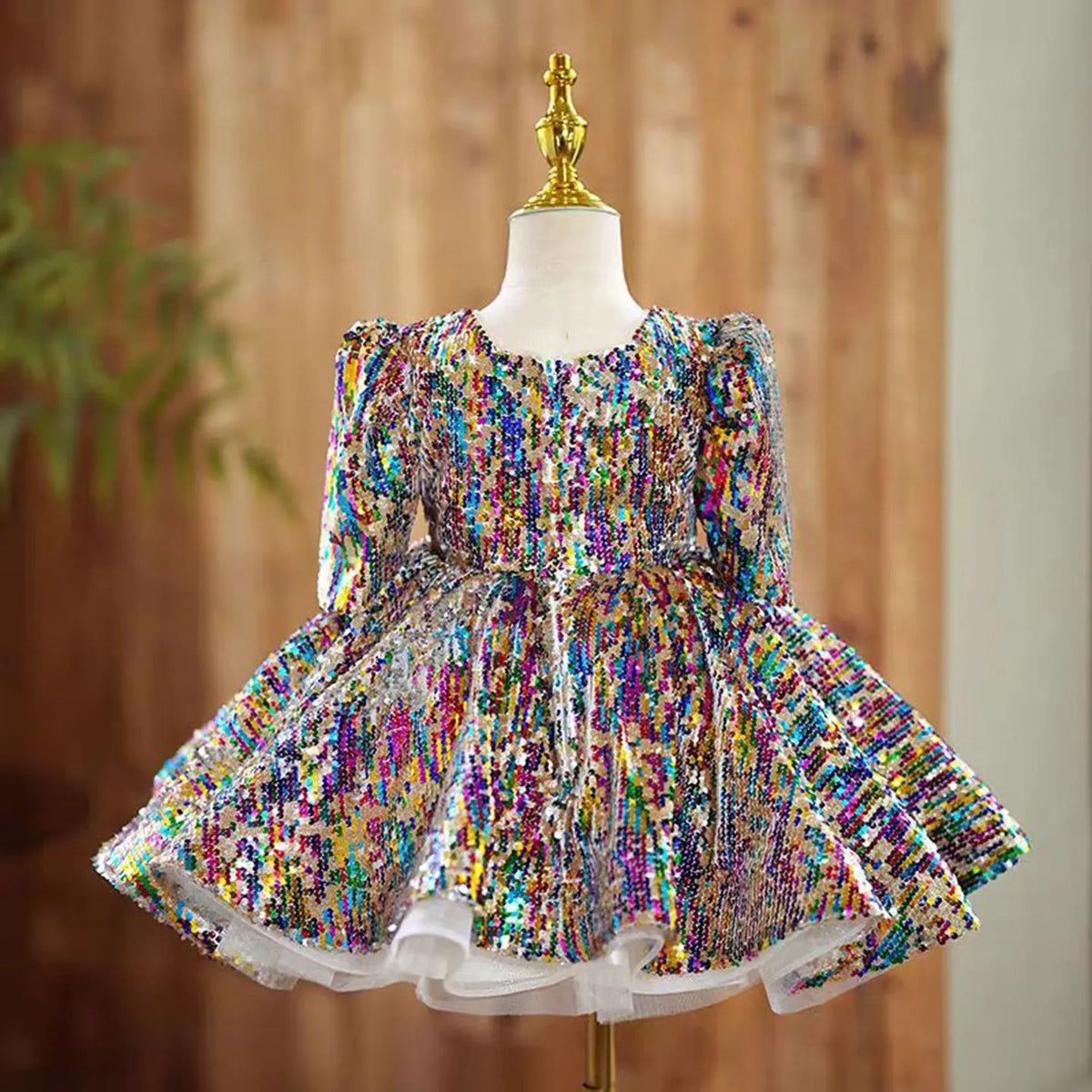 Dreamy Vow J781 Colorful Square Collar Sequined Flower Girl Dress With headdress Half Sleeve Wedding Birthday Holiday Party Gown