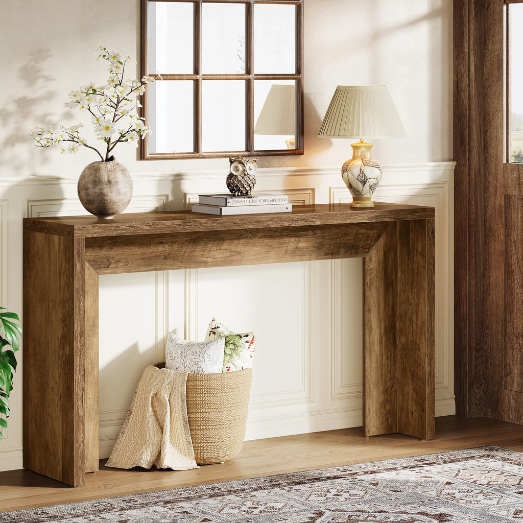 Tribesigns Farmhouse Console Table, 55-Inch Wooden Sofa Table with Storage for Entryway, Foyer, Hallway, Living Room, Brown