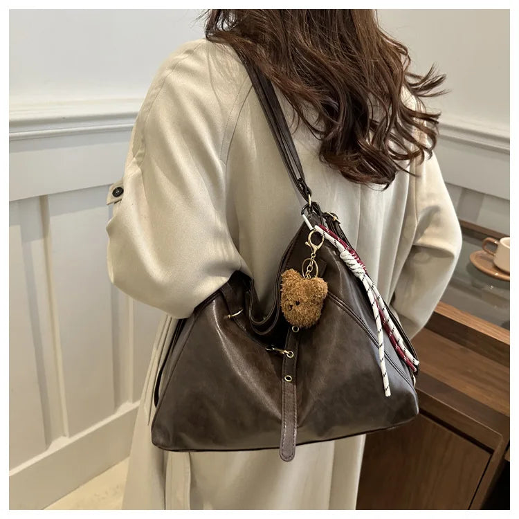 Vintage Large Capacity Women's Shoulder Bag Fashion Backpacks Pu Leather Ladies Crossbody Bag Female Commuter Tote Handbags