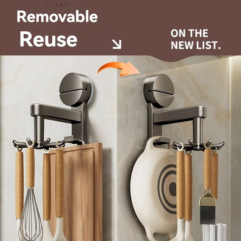 Estante de almacenamiento de cocina con ventosa - No necesita perforación Gancho giratorio 360° Gancho de plástico duradero para cocina