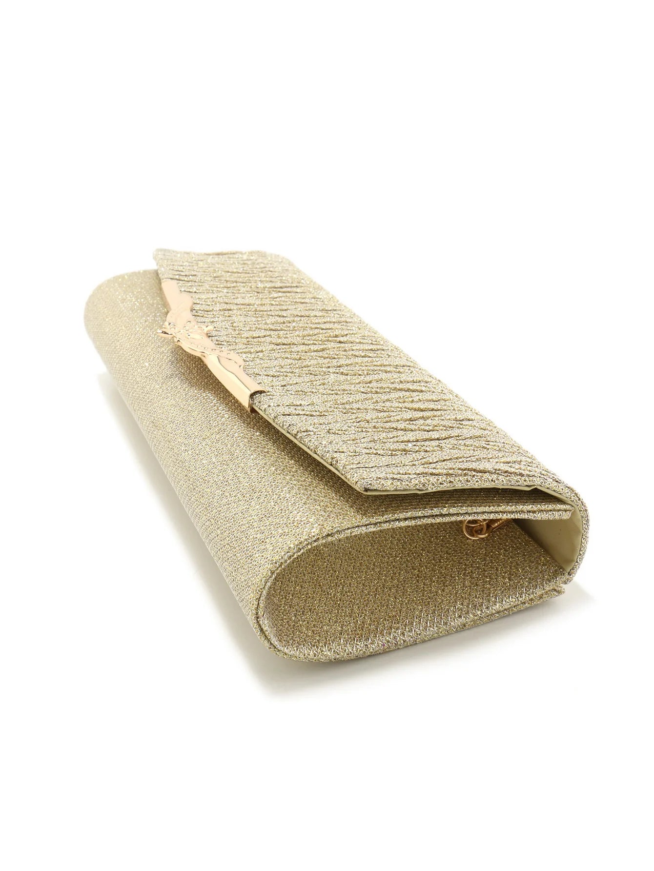Golden Metal Shoulder Envelope Design Women Evening Bags Ruched Fashion Glitter Clutch Handbags