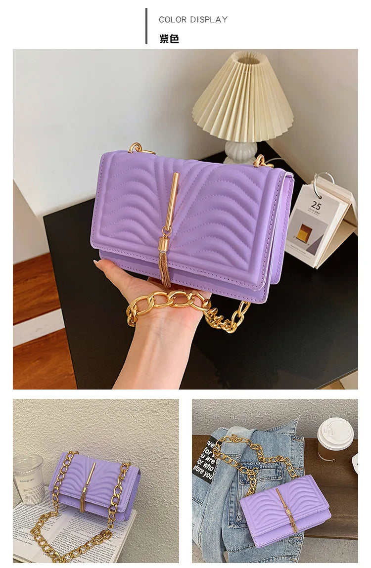 Brand Designer PU Striped Women's Shoulder Bag Fashion Tassel Chain Crossbody Bag Small flap Handbag  2023 Trend