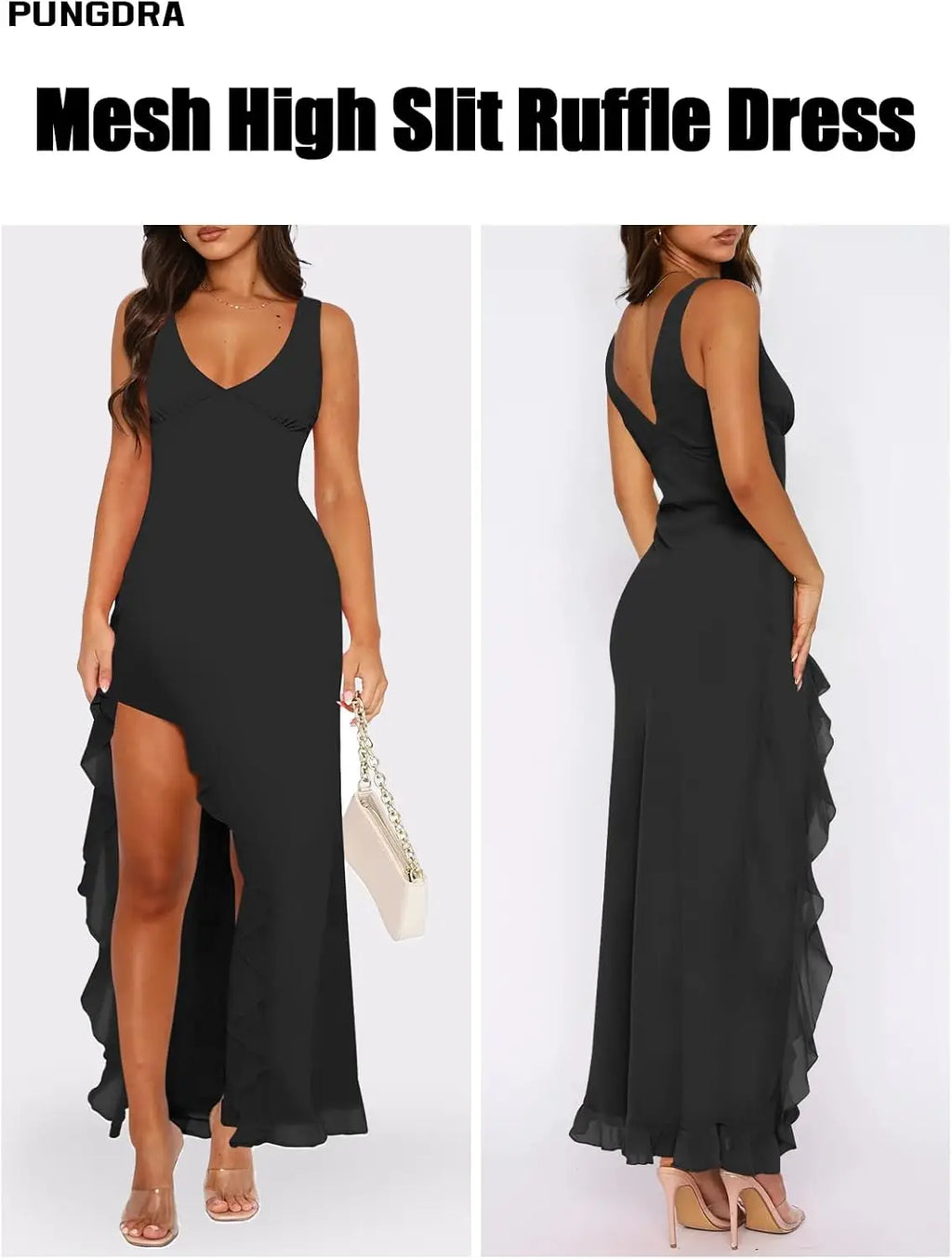 Luxury Black Formal Maxi Dress For Women Ruched Bust High Waist Flowy Ruffle Hem Gown For Brunch Birthday Wedding Guest Clubwear