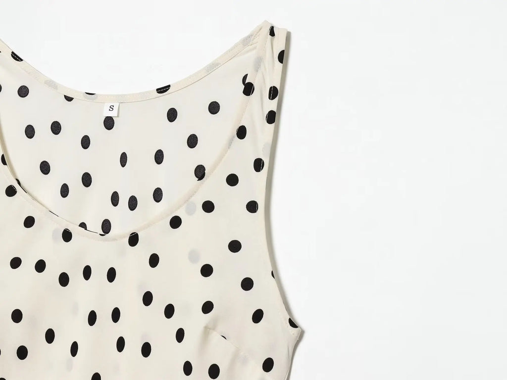 2026 Summer New Women's Fashion Sleeveless Waist-Slimming Polka Dot Print Vest Dress Vacation Style Camisole Mid-Length Dress