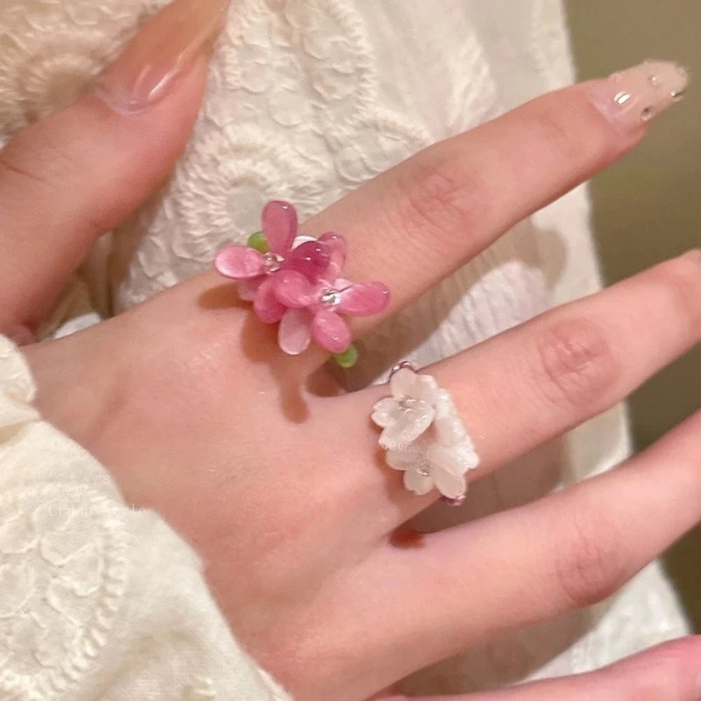 Violet Flower Elastic Beaded Ring for Women