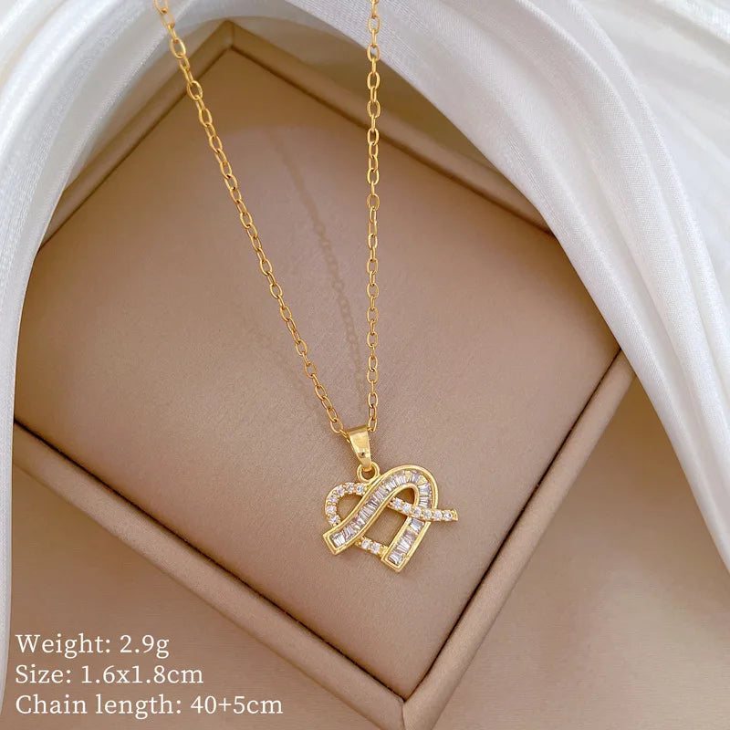 Full Zircon Cross Necklace For Women'S Gold Color Anti-Tarnish Titanium Steel Jewelry