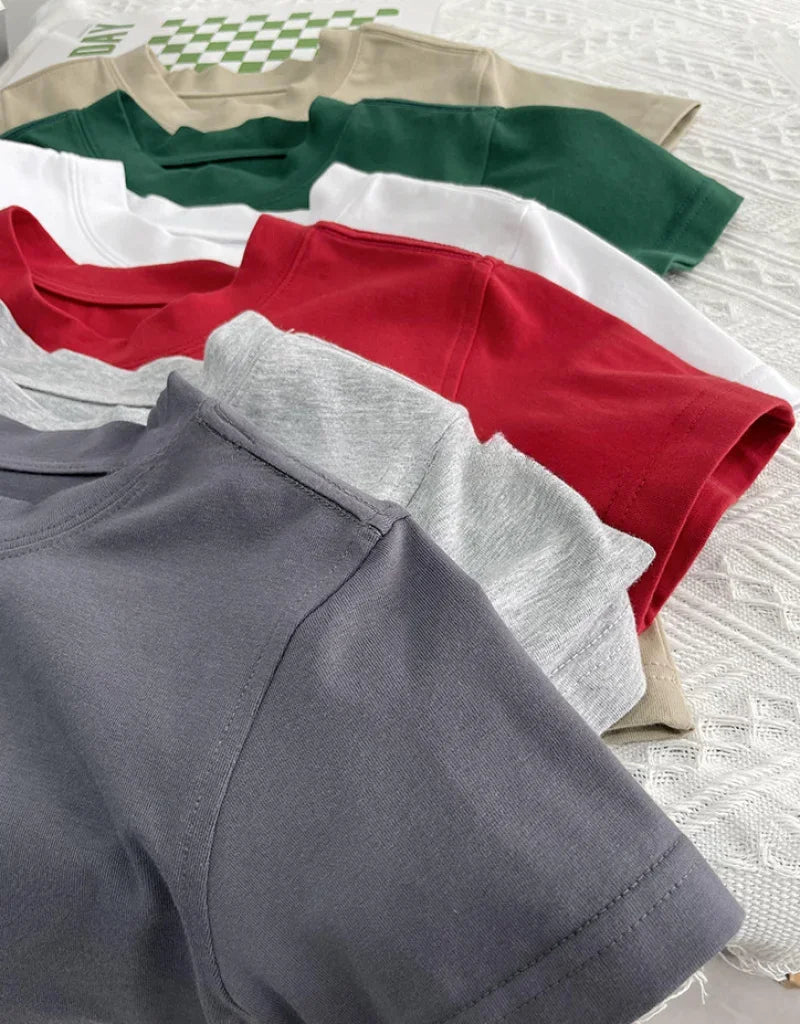 Kids Solid Color Cotton T-Shirt 2026 Spring Summer New Boys Girls Round Neck Short Sleeve Basic Tops Children Casual Tees