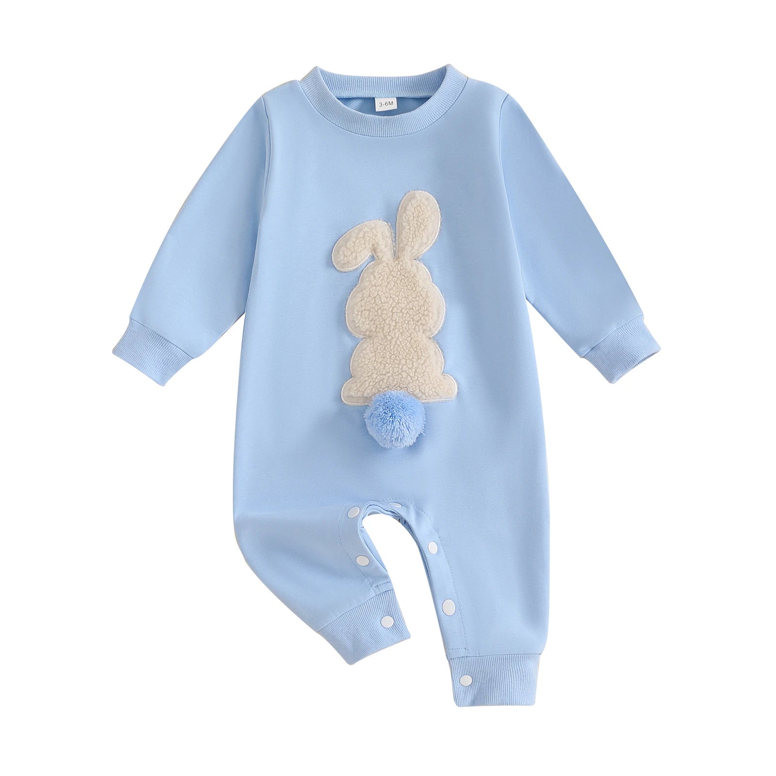 Citgeett Infant Romper For Spring Easter Plush Bunny Embroidery Long Sleeve Jumpsuit For Baby Boy Girl