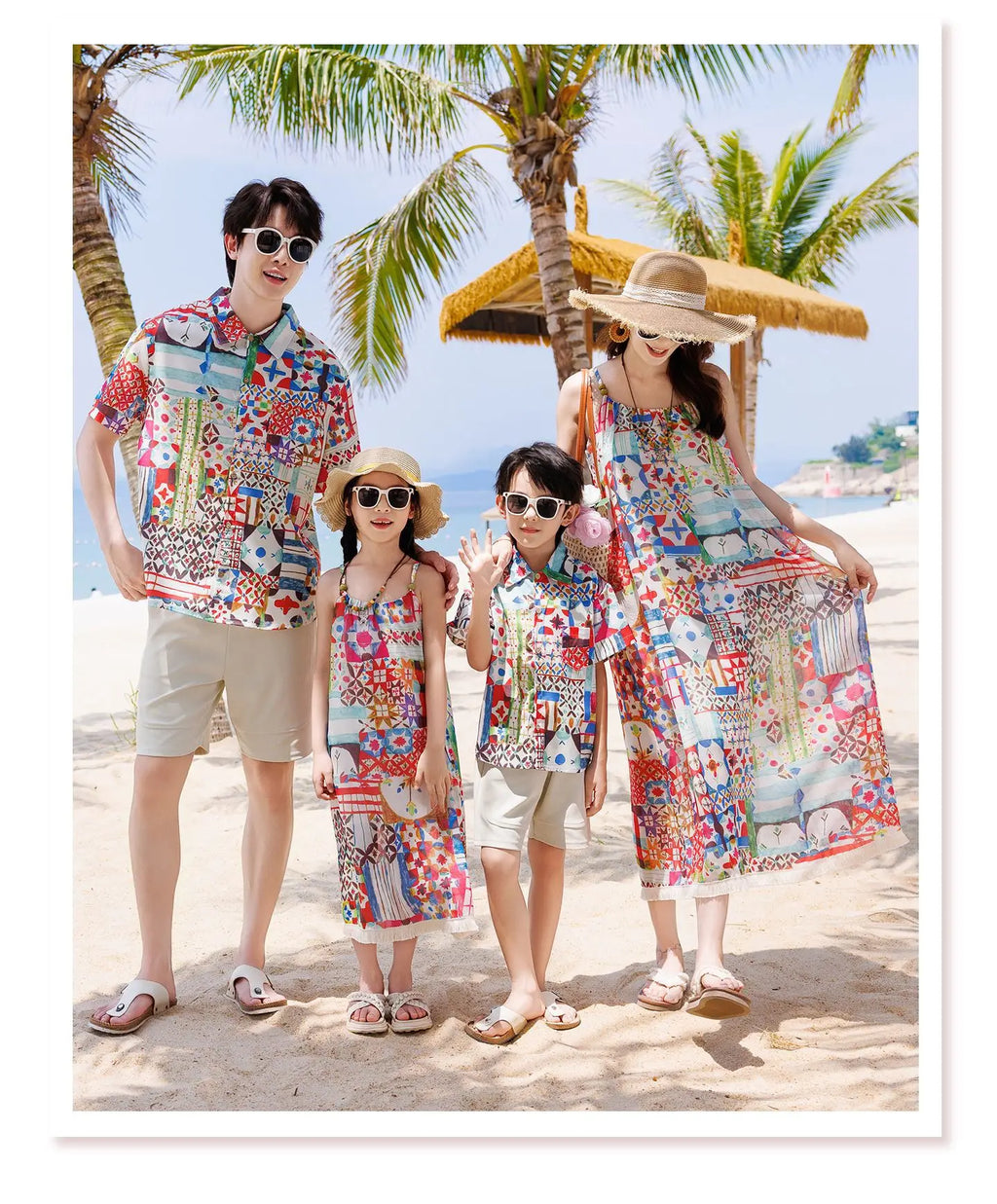 Vacation Family Matching Outfit Beach Holiday Mother‑Daughter Spaghetti Strap Dress Father‑Son Shirt Shorts Sets Couple Clothes