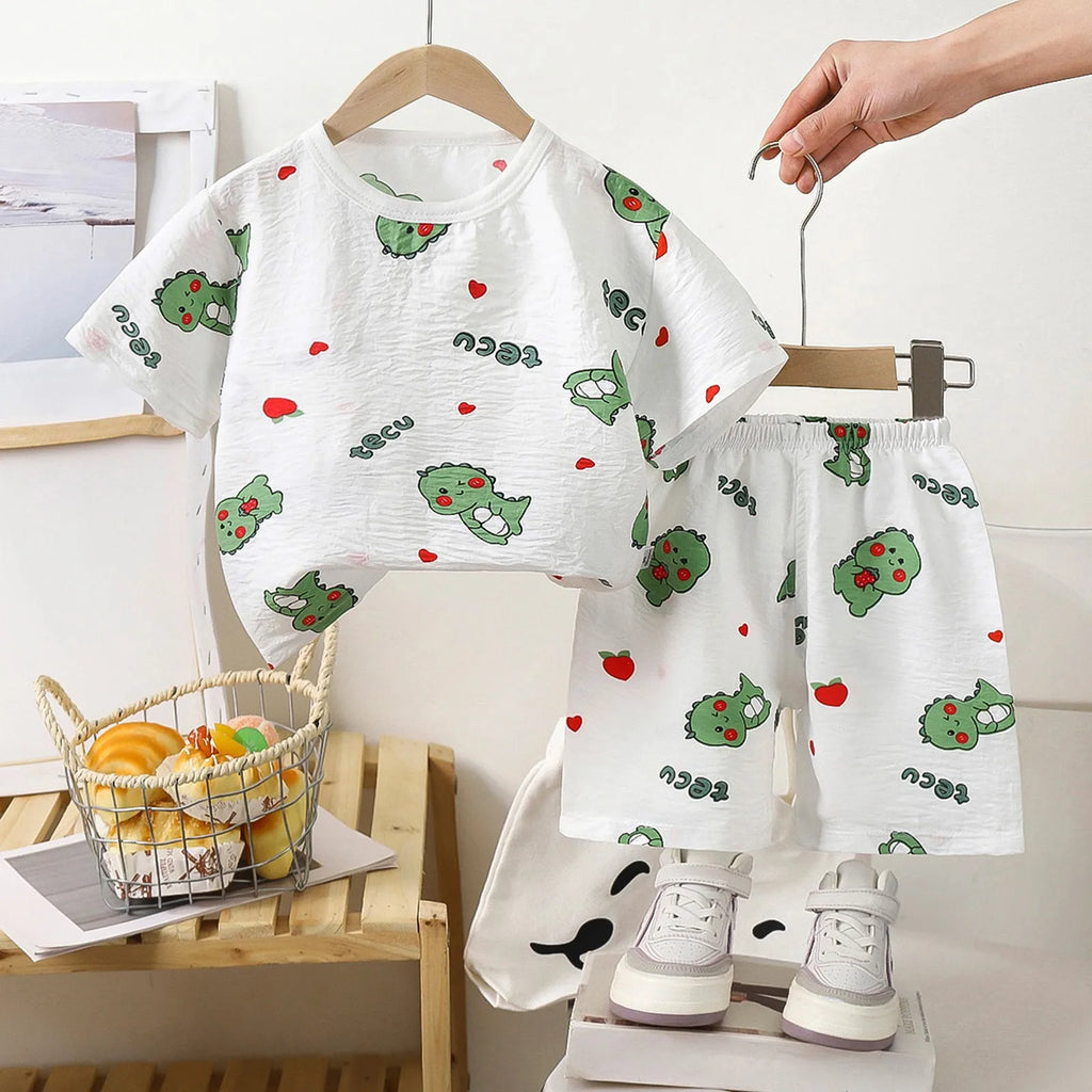 Baby Boy Set Summer Boys Short Sleeved Shorts Loose Stylish Two Piece Suits Girls Short Sleeved Suits Home Clothes 한국 아동복 2025