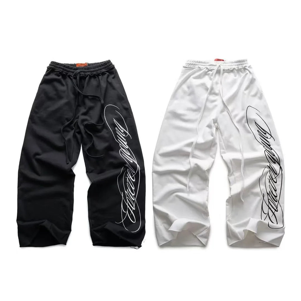 Y2K American Hip-Hop Letter Printed Streetwear Men And Women'S Personalized Retro Jogger Loose Wide-Leg Oversize Casual Pants