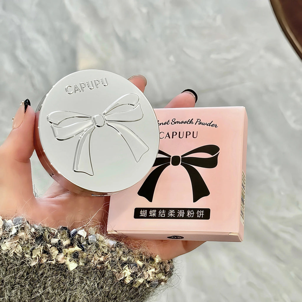 Bowknot Pressed Powder Transparent White Matte Brighten Concealer Long-lasting Oil Control Face Makeup Smooth Setting Powder