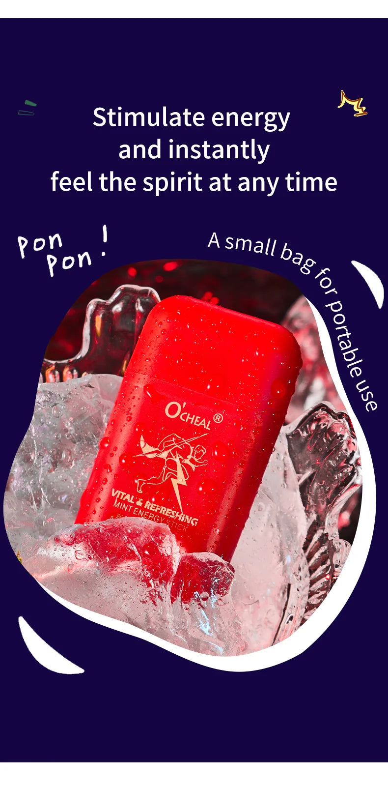 O'cheal Double Hole Energy Stick - Mint Scent Inhaler, 3-Pack