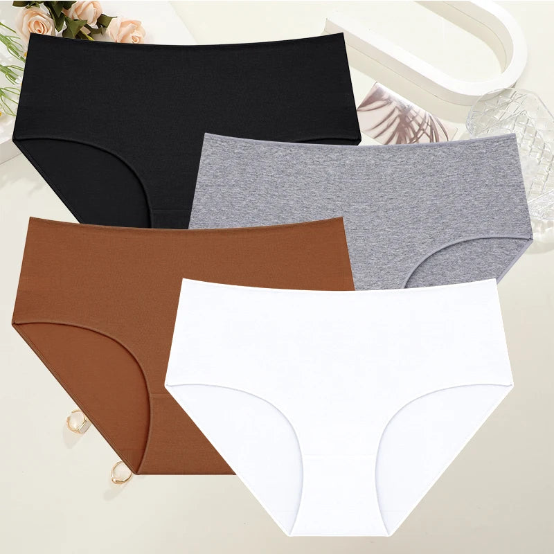 Plus Size Womens Comfort Cotton Panties Set High Waist Seamless Breathable Underwear 4 Pack S To 2XL