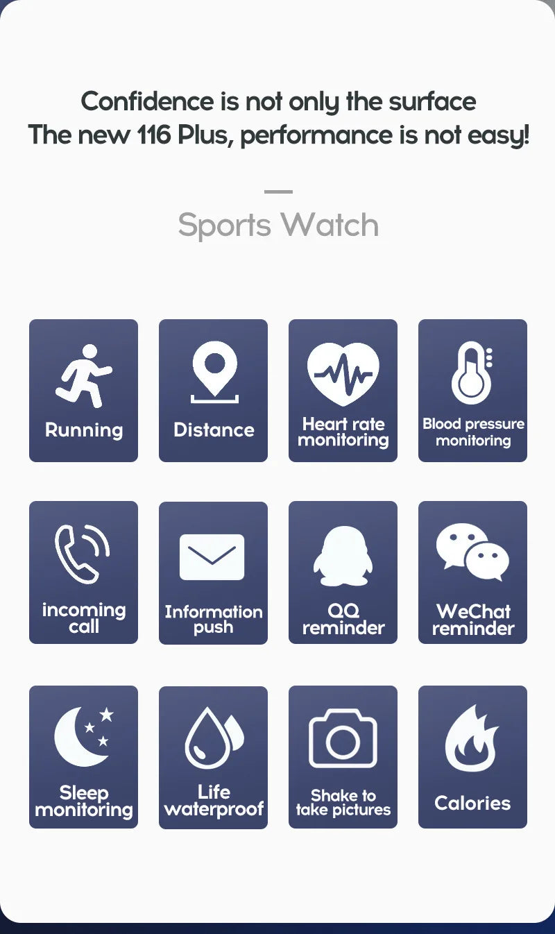 116plus Smart Watch Hombres y Mujeres Pantalla Táctil Completa Reloj Deportivo de Fitness Hombre IP67 Impermeable Bluetooth para Ios Android Smartwatch