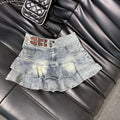 2026 American Pure Desire Spicy Girl Design Elastic Denim Skirt Half-length Pleated Cake Skirt Short Commute High Elasticity