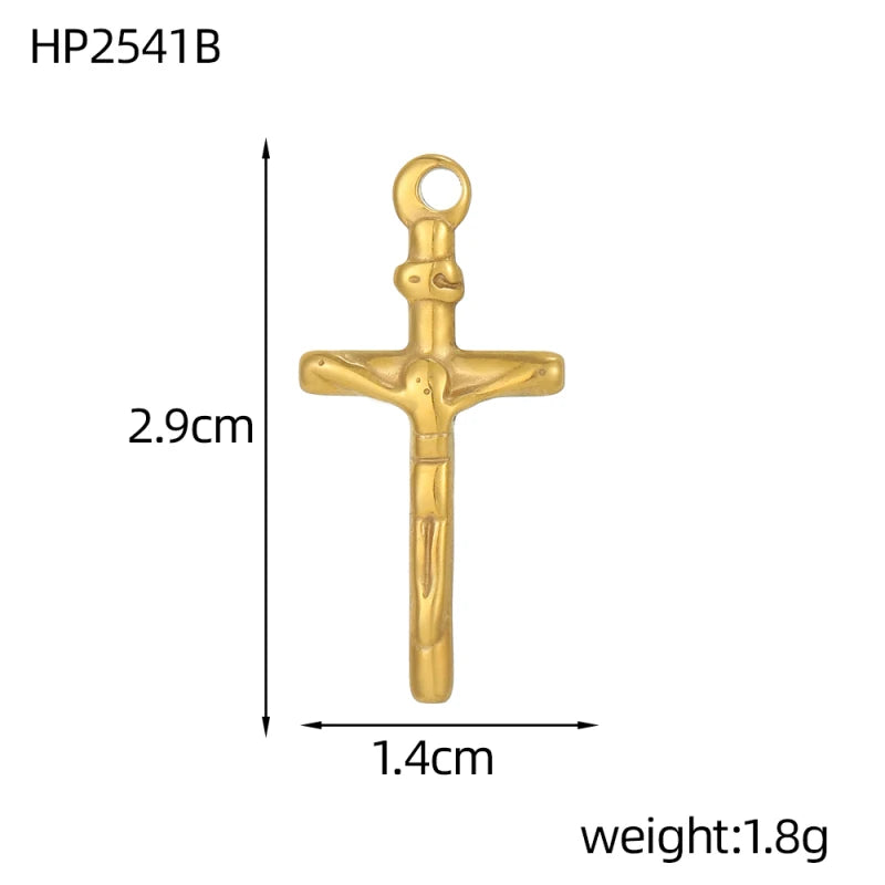 Jesus Cross Pendant Charm Set Unisex Three Pack Colorful Stainless Steel Cubic Zirconia DIY Jewelry