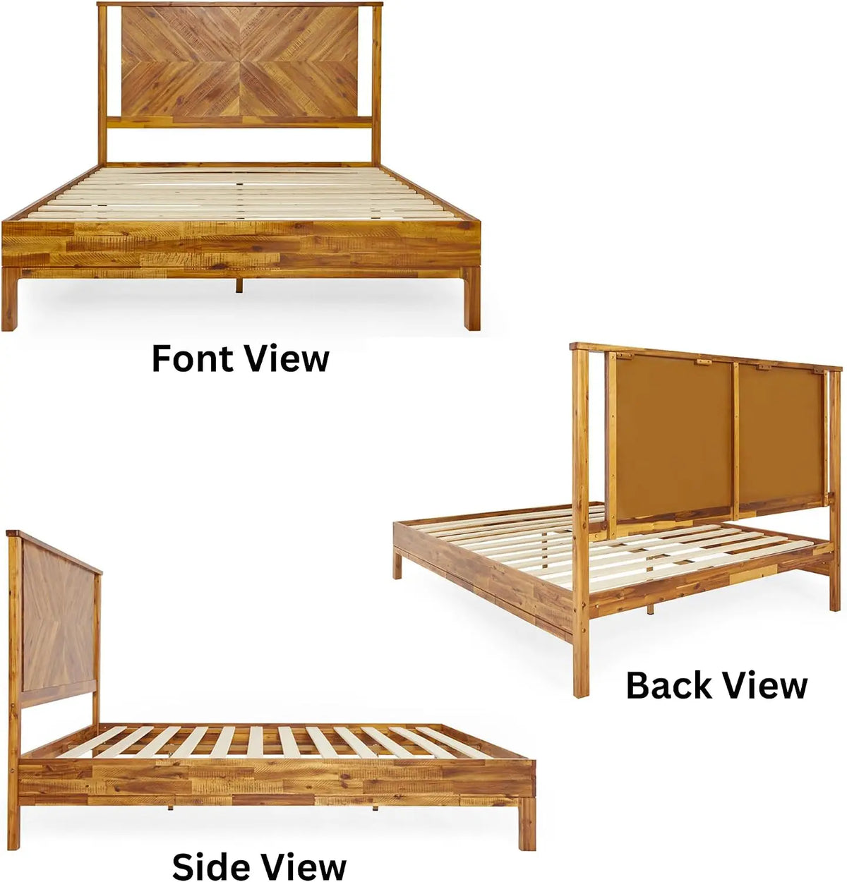 Bme Vivian 14 Inch Deluxe Bed Frame with Headboard, Rustic & Scandinavian Style with Solid Acacia Wood, No Box Spring Needed, 12