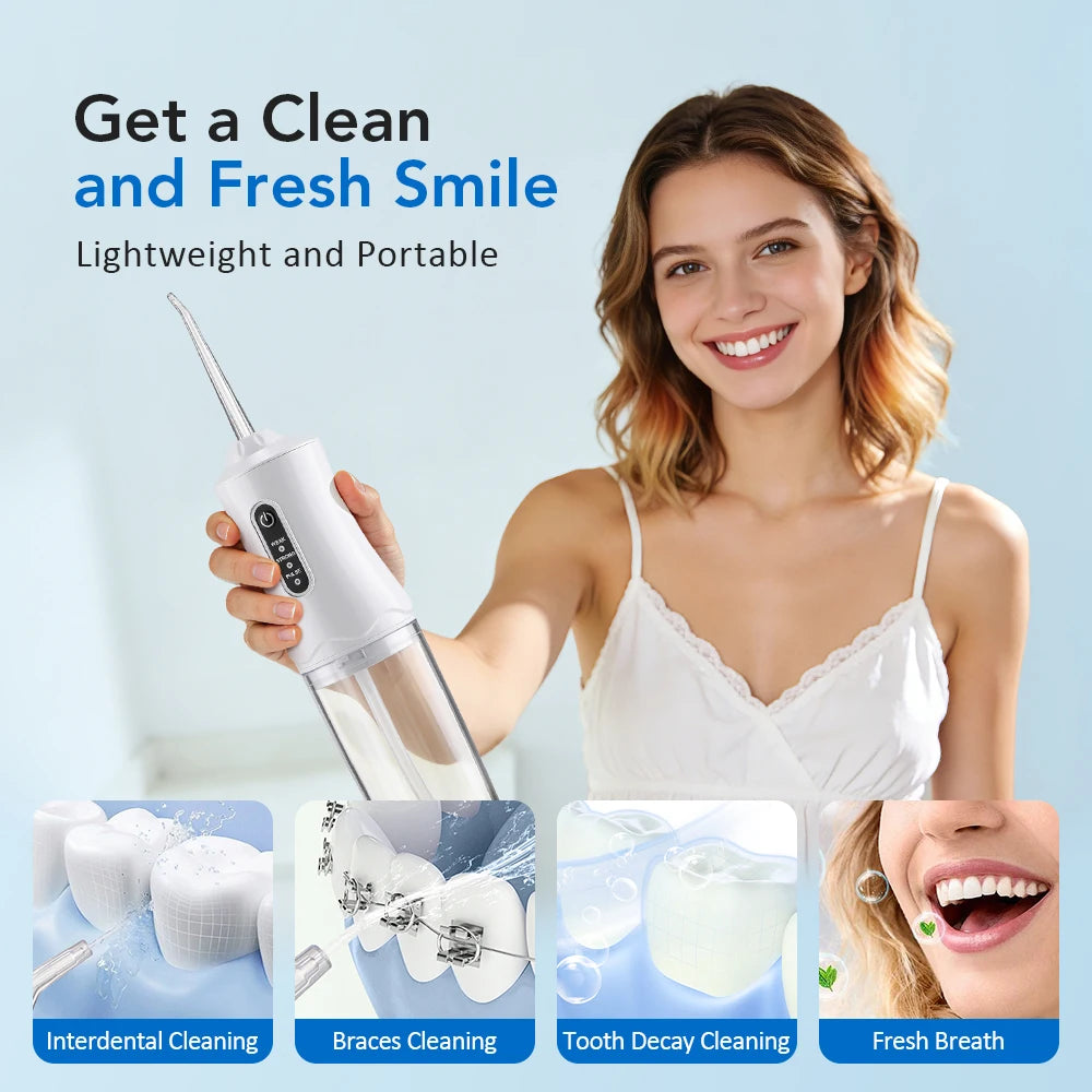 Portable Water Flosser 3 Modes 1200 Pulses/min 220ml Tank 500mAh Rechargeable 360° Nozzle Oral Irrigator Teeth Cleaner Home Use