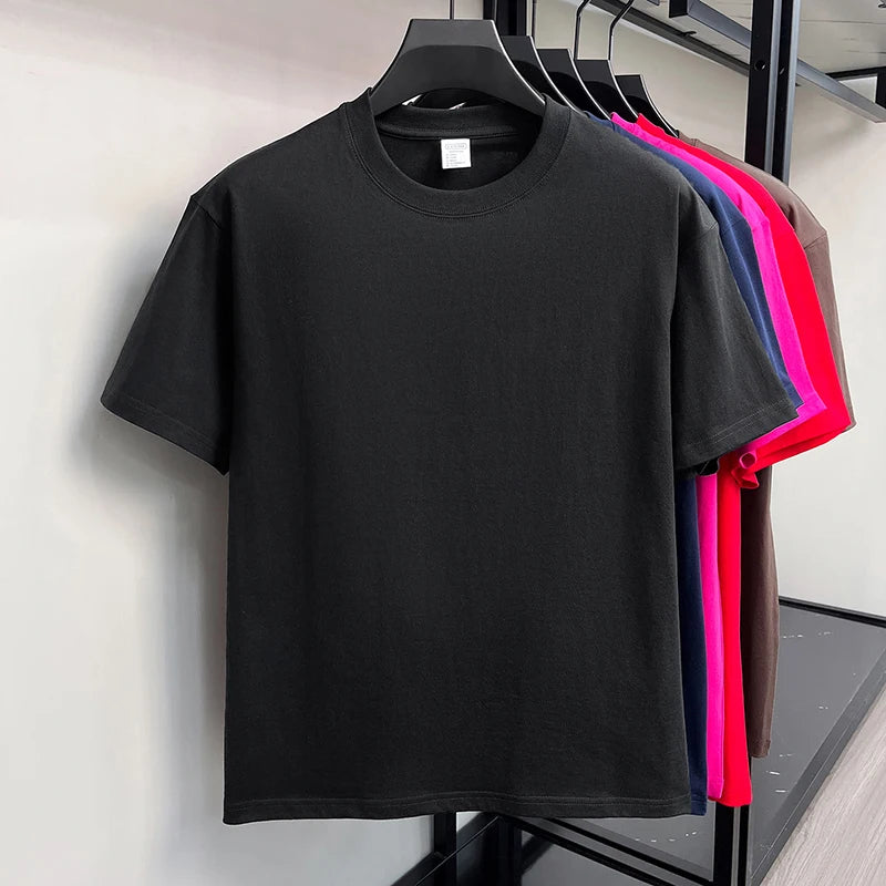 100%cotton men short sleeve T-shirt round neck summer casual high-quality new classic solid color comfort breathable fashion top