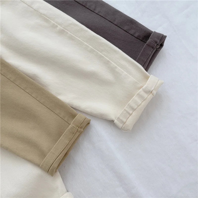 2-7Y New Autumn Casual Pants Solid Color Elastic Waist Pants with Side Pockets for Boys Girls Cotton Trousers Daily