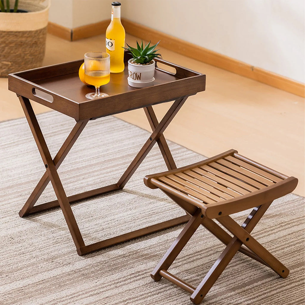 Portable Folding Bamboo Shower Stool - Spa-Style Foldable Bath Seat for Showering, Shaving, & Sauna Use, Natural Bamboo Design