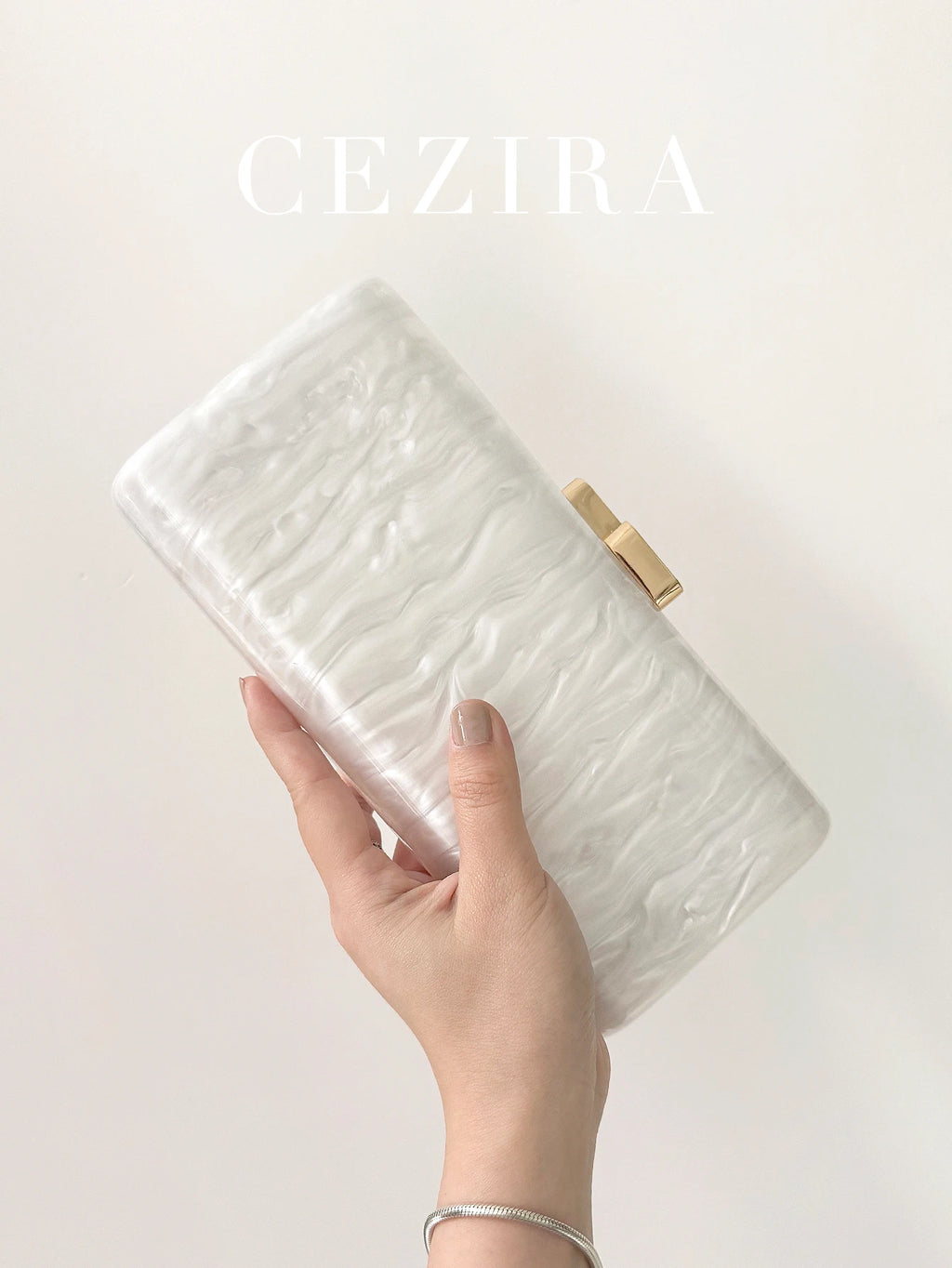 CR Women Elegant Marbled Acrylic Clutch Minimalist Simple Design Magnetic Closure Square Hard Case Box Evening Bag Bride Purse