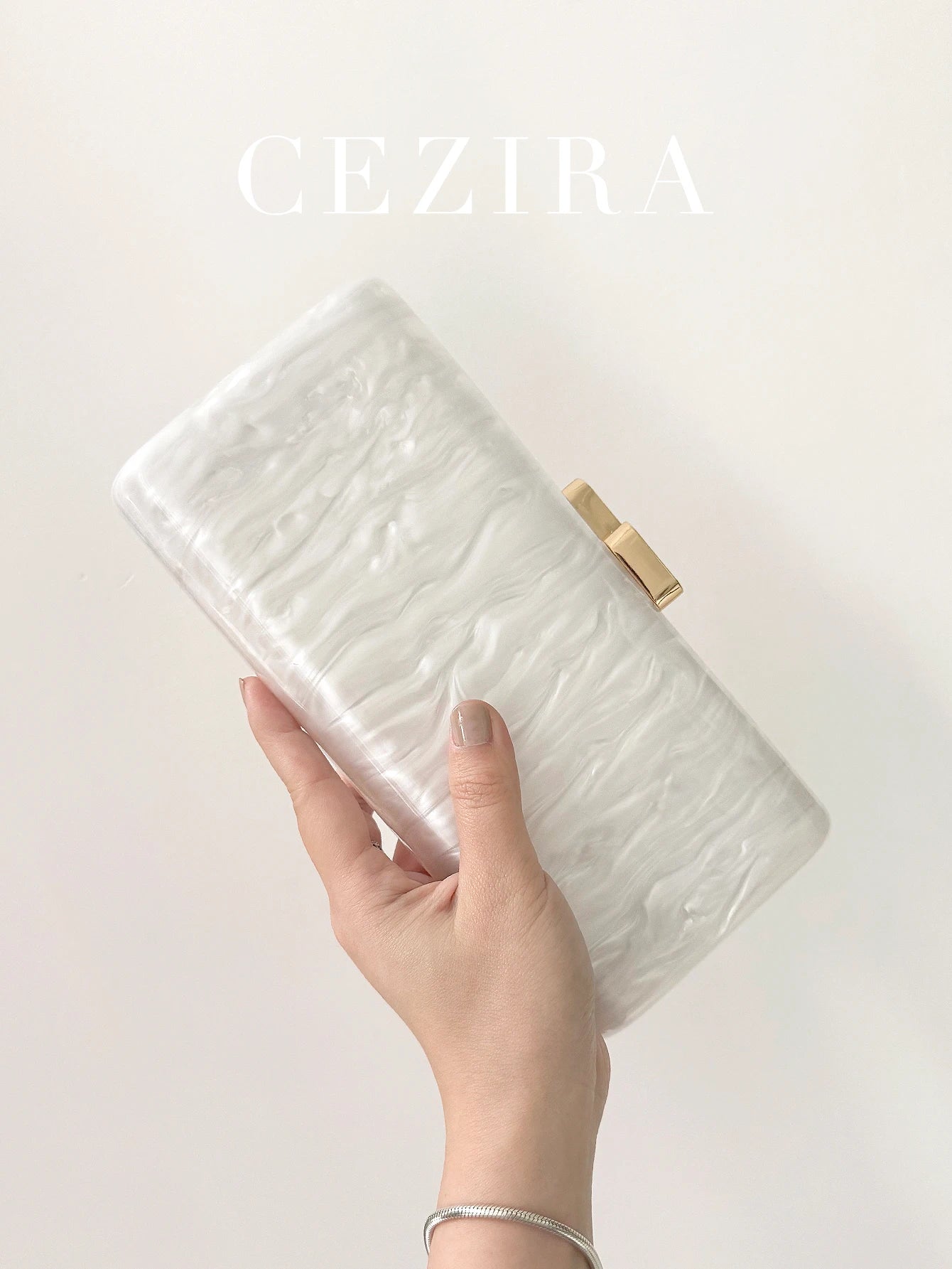 CR Women Elegant Marbled Acrylic Clutch Minimalist Simple Design Magnetic Closure Square Hard Case Box Evening Bag Bride Purse