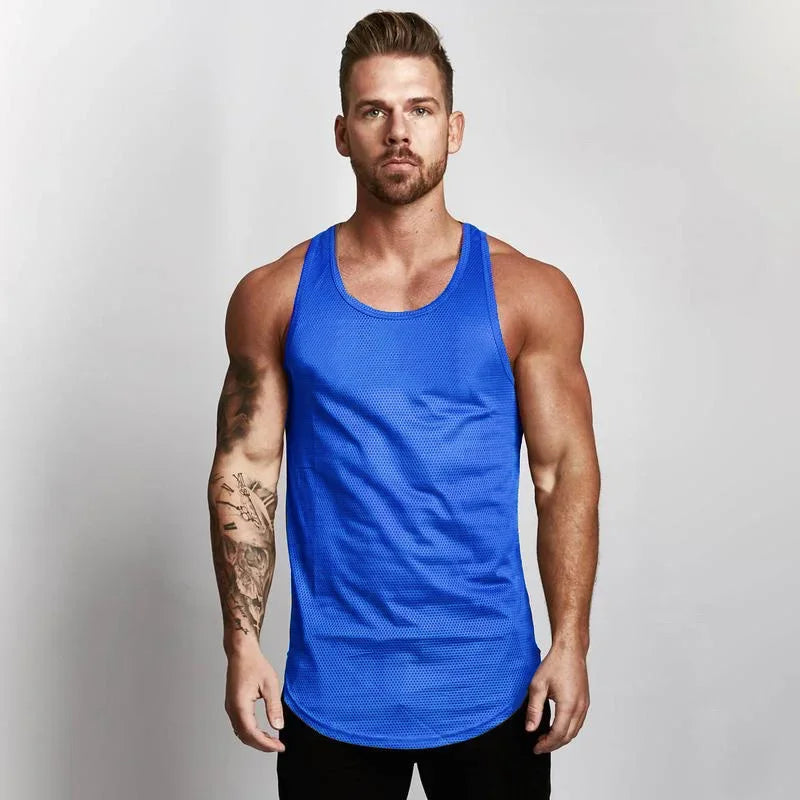 Plain Men Fitness Running Slim Fit Tank Tops Mesh Breathable Sleeveless Quick Dry Singlets Gym Bodybuilding Workout Muscle Shirt