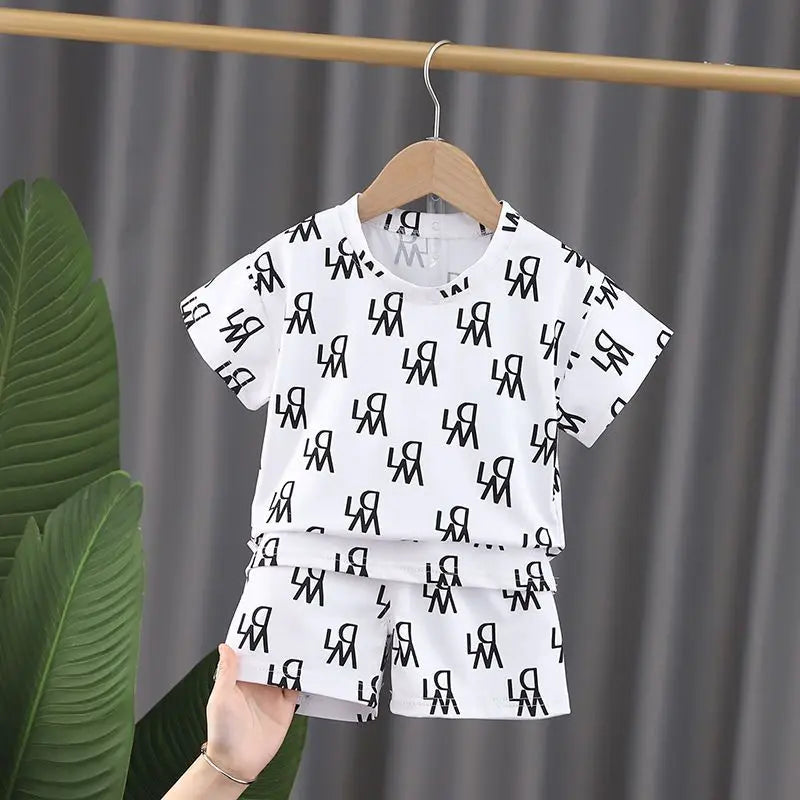 Kids 2 Piece Summer Outfit Set Boy Short Sleeve Tee And Shorts Lightweight Breathable Comfort