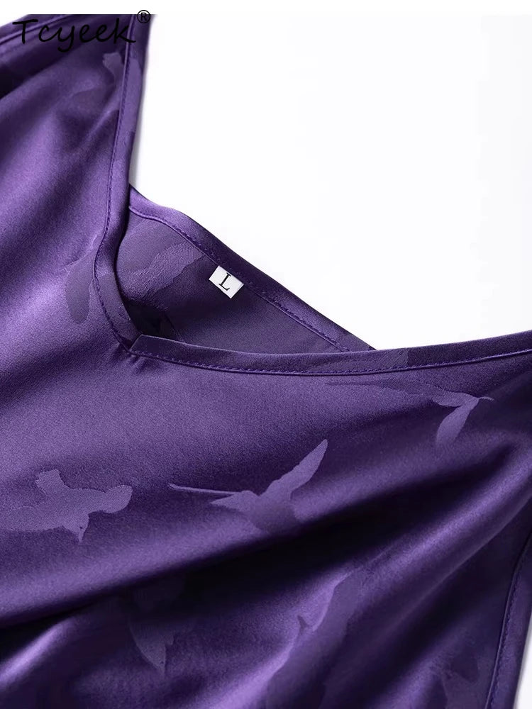 Tcyeek 93%  Mulberry Silk Slip Dress for Women 2026 Summer Dresses Fashion Smooth Jacquard Clothes for Ladies Vestidos De Mujer