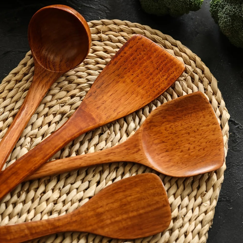 Wooden KitchenCooking Tools 4-piece Set Non Stick Cooking Utensils Durable Wooden Spatula Rice Spoon Spoon Kitchen Utensils