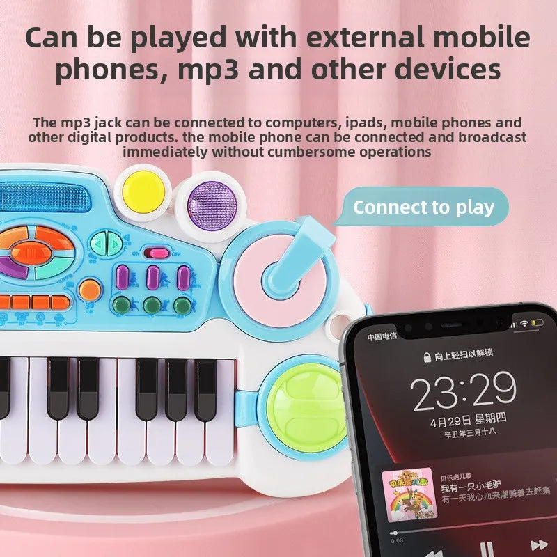 24 Key Kids Piano Keyboard with Microphone Electronic Musical Instrument Interactive Learning Toy Educational Gift for Girls Boy