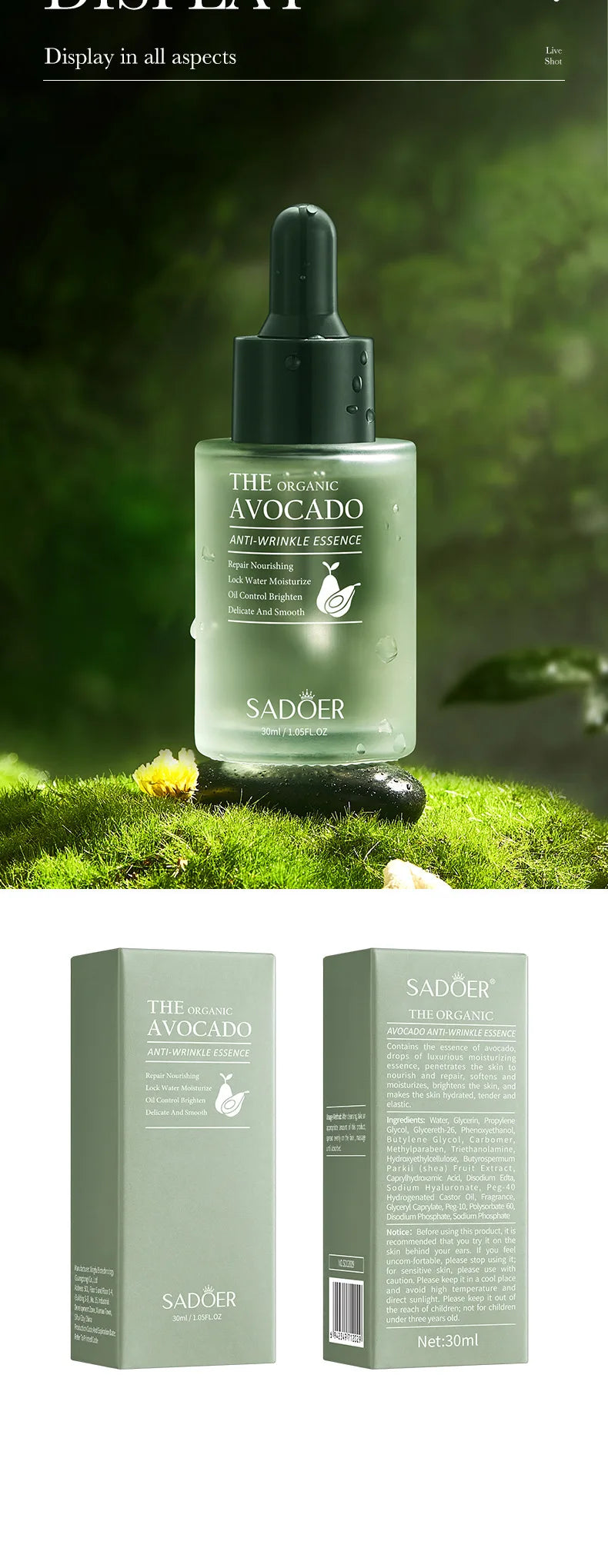SADOER Avocado Skincare 6-Piece Set - Cleansing, Moisturizing, Care