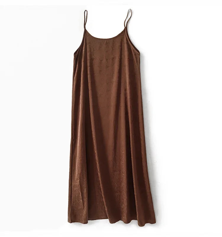 New Arrival Export Quality Genuine Silk Vinegar Satin Round Neck Rose Dress Innertank Skirt Women's Long Dress