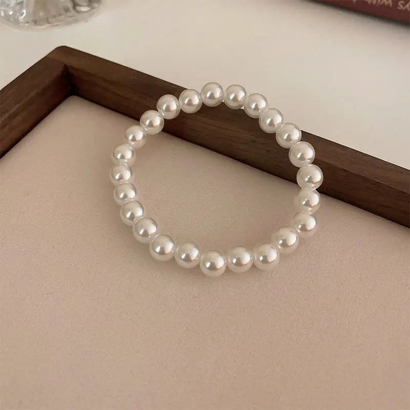 French Luxury Faux Pearl Beaded Elastic Bracelet for Women