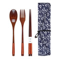 3-Piece Japanese Style Fashionable Wooden Cutlery Set - Includes Spoon Chopsticks And Fork for Elegant Dining Experience
