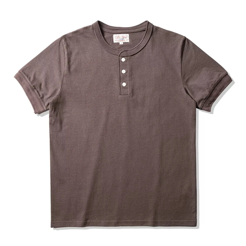 Red Tornado Short Sleeve Henley T-Shirt Heavyweight Cotton Men Every Day Tee Amekaji