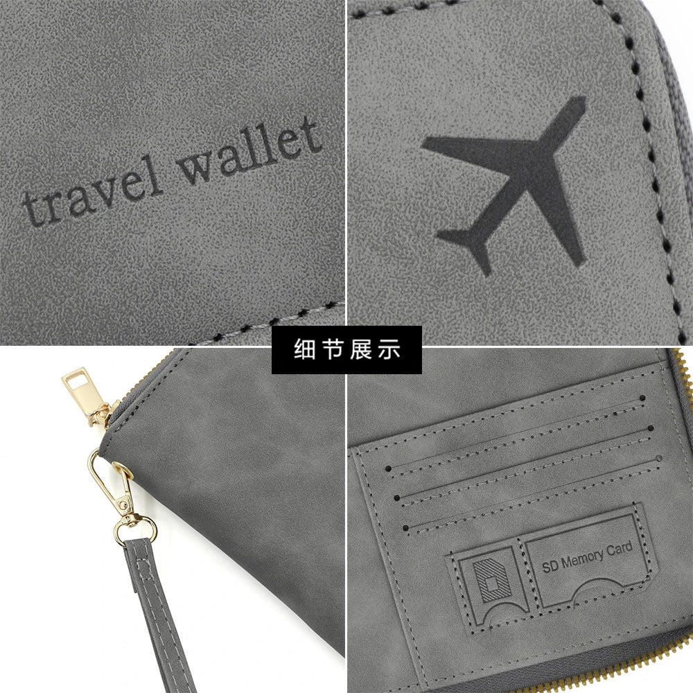 Customized name RFID anti-magnetic passport case with zipper for travel passport holder, multi-functional document storage bag