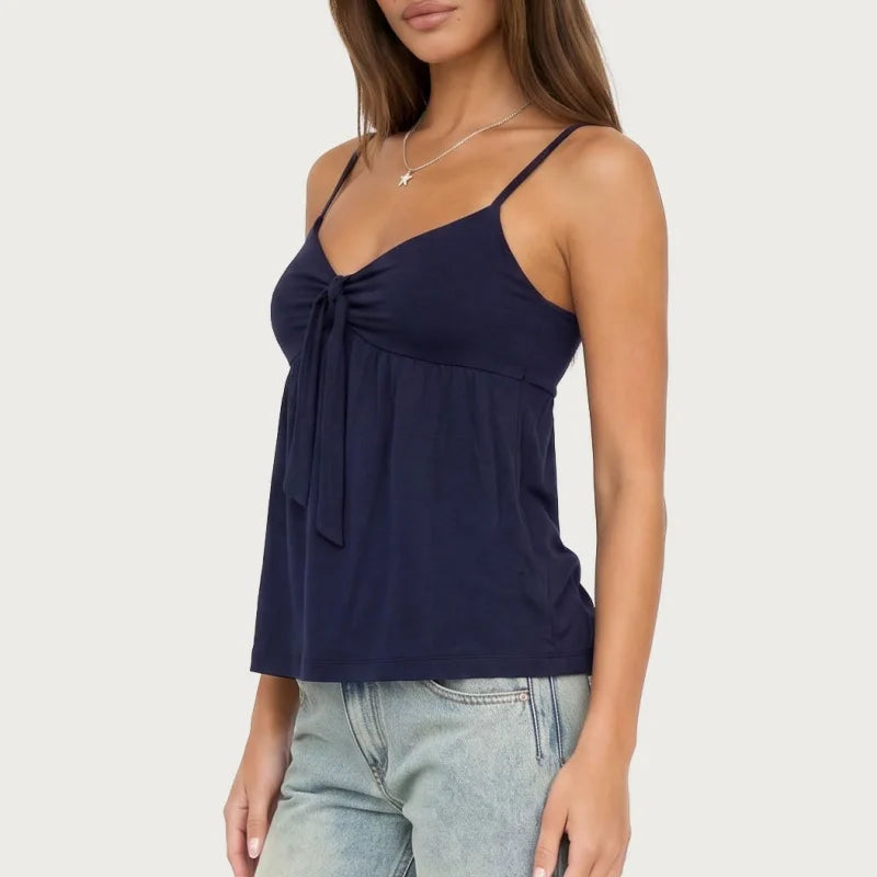 Solid Coquette Front Tie Spaghetti Strap Tank Top Women Loose Flowy Summer Sleeveless Cami Top Y2k Streetwear