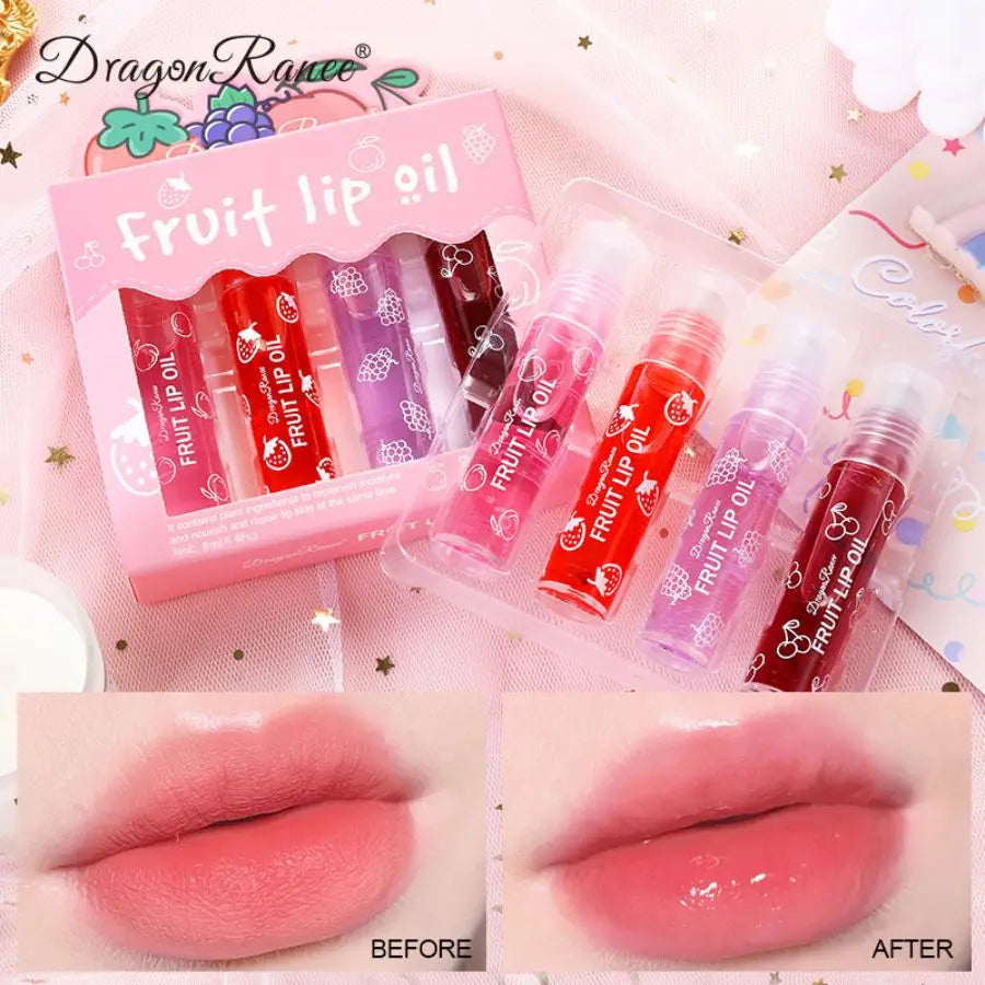 Rolling Bead Lip Oil Set Of Four Moisturizing Lotion, Hydrating Roller Ball Mouth Oil, Anti-Drying, Colorless And Transparent