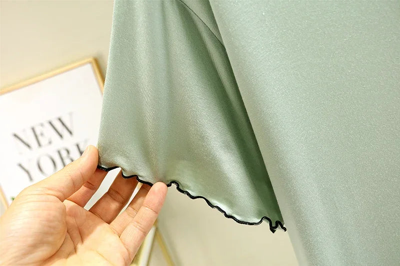 Loose Casual Modal Short Sleeve Dress V-Neck Base Skirt Thin Summer Floral Edge Sleep Dress Versatile Summer Dress