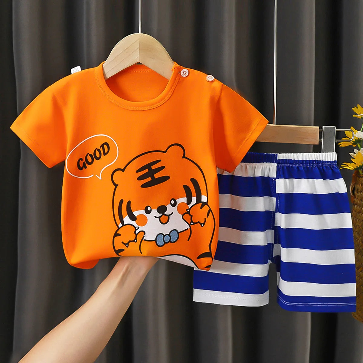 Toddler Unisex Cartoon Cotton 2-Piece T-Shirt and Shorts Set