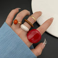 Retro Rings Set For Woman Red Green Resin Gold Color Ring Pink Butterfly Flower Enamel Jewelry Star Snake Geometric Accessories