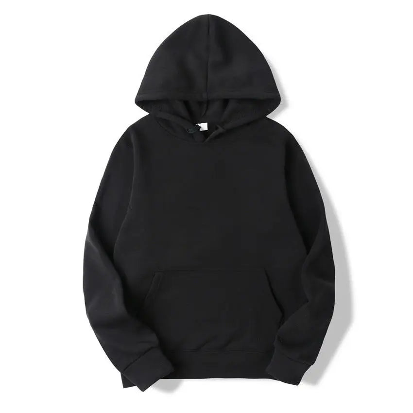Men's Plain Fleece Pullover Hoodie - Solid Color Polyester