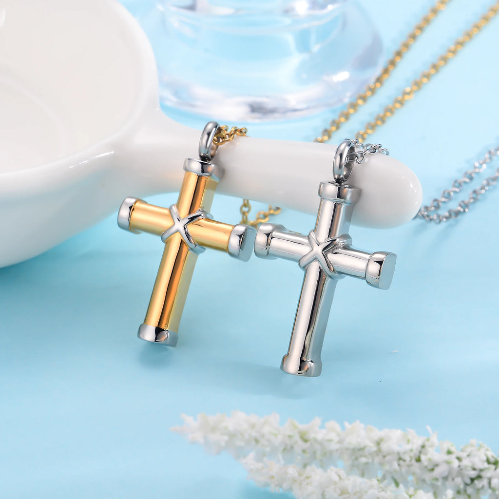 Cremation Jewelry for Ashes for Human Keepsake Stainless Steel Cross Memorial Pendant Cremation Urn Necklace for Human Ashes
