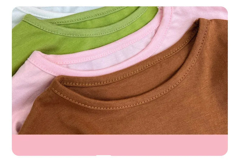 Children Simple Casual Long Sleeves T-shirt Kid Cotton Tops Unique Tees Autumn Spring Boy Girl Baby O-neck Solid Bottoming Shirt