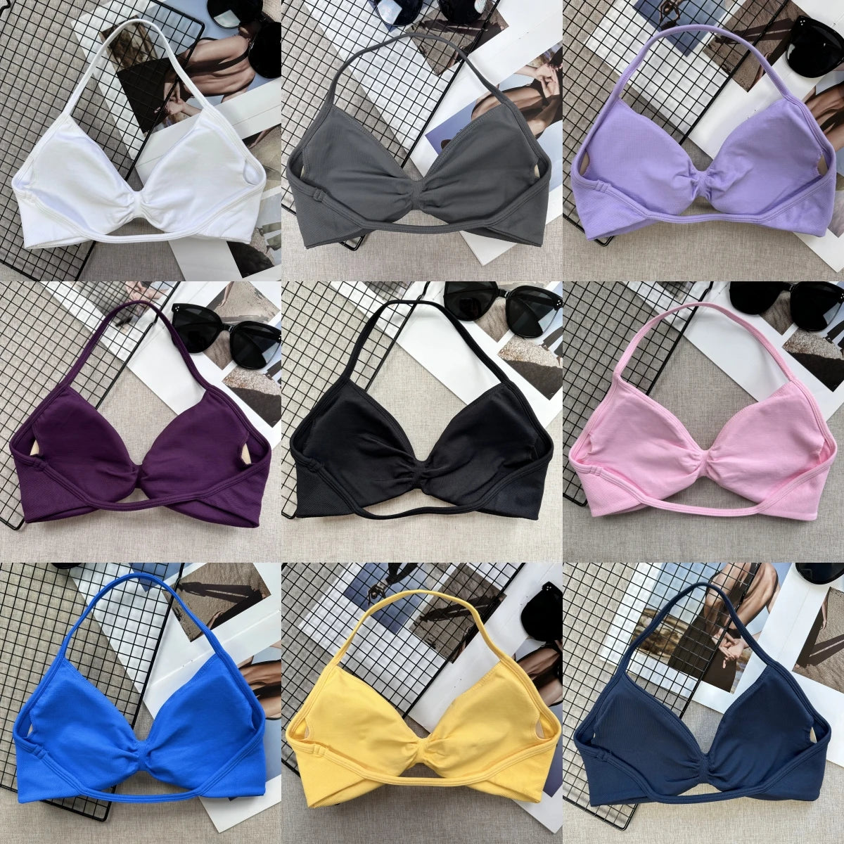 Seamless Sexy Open Back Gym Yoga Crop Top Women Halter Sports Bra Push Up Strappy Padded Workout Tank Tops