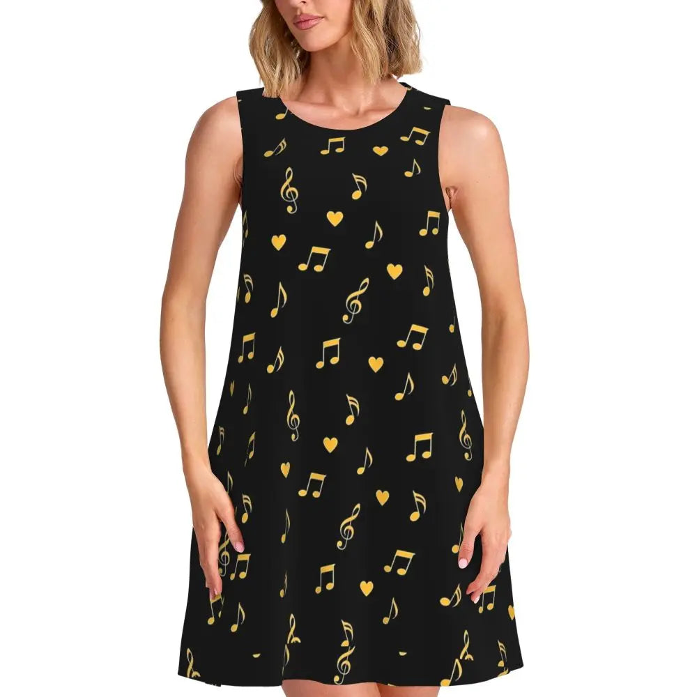 Music Note Colour Style Dress Boho Dresses Spring Aesthetic Oversized Tank Dress New Arrival Female Printed Vestido