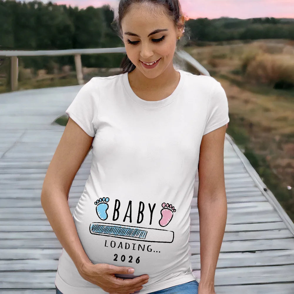 Baby Loading 2026 Print Pregnant Women'S'S Pregnancy Announcement T-Shirt Female Pregnancy Clothes New Mom Short Sleeve Shirts Tee